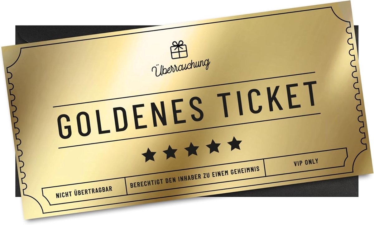 SnelShoppen - Gouden Ticket Kaart voor Eigen Schrijfprojecten, Cadeaukaart met Envelop, Perfect voor Verjaardag, Kerst, Collega's, Jubilea, Ervaringen