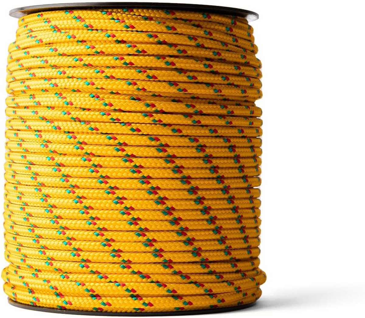 SnelShoppen - Polypropyleen Touw 4mm, 100M, Geel met Rood en Groen - Lichtgewicht Gevlochten Allround Touw voor Buiten, Overleving en Tuin - Breekster