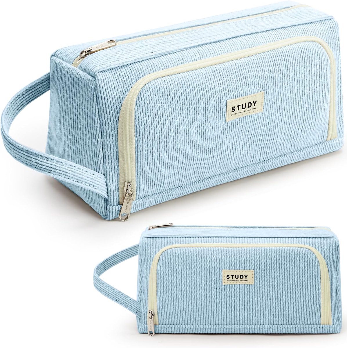 SnelShoppen - Extra Grote Kleurige Pennenbak met 2 Compartimenten - Aesthetic School Etui voor Jongens en Meisjes - Blauw Katoenen Cosmetica Tas