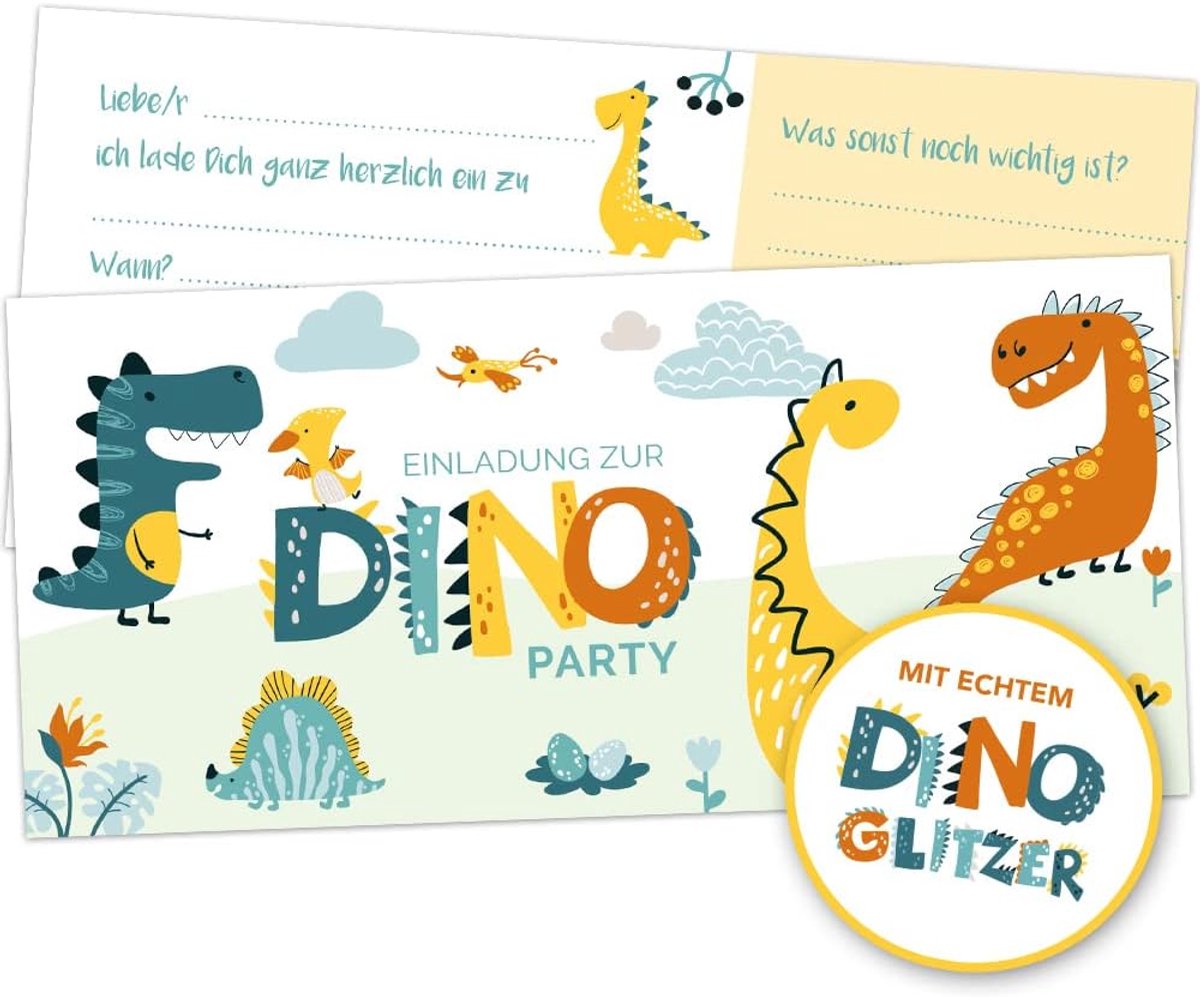 SnelShoppen - 10-Piece Dinoparty Glitter Uitnodiging Kaarten Set voor Kinderen - Verjaardagsuitnodigingen voor Jongens en Meisjes - Dino Thema - Makke