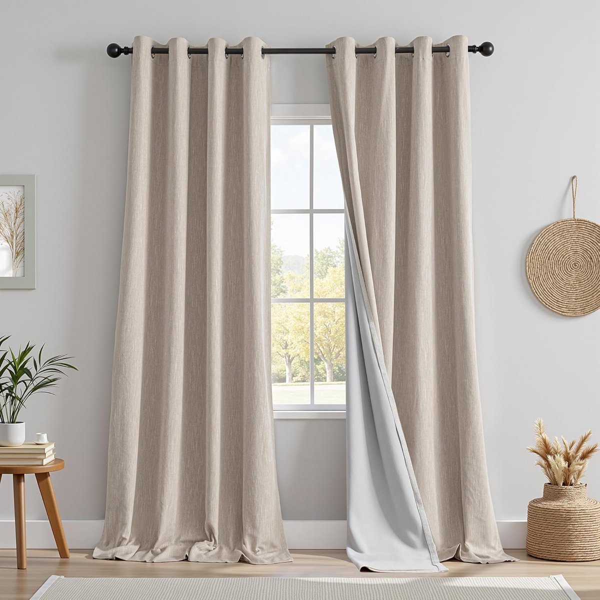 SnelShoppen - Opaque Laken Look Gordijnen Set van 2 - 260 x 140 cm - Warm Lichtbruin - Geluiddempende en Warmtebeschermende Raamdecoratie voor Woonkam