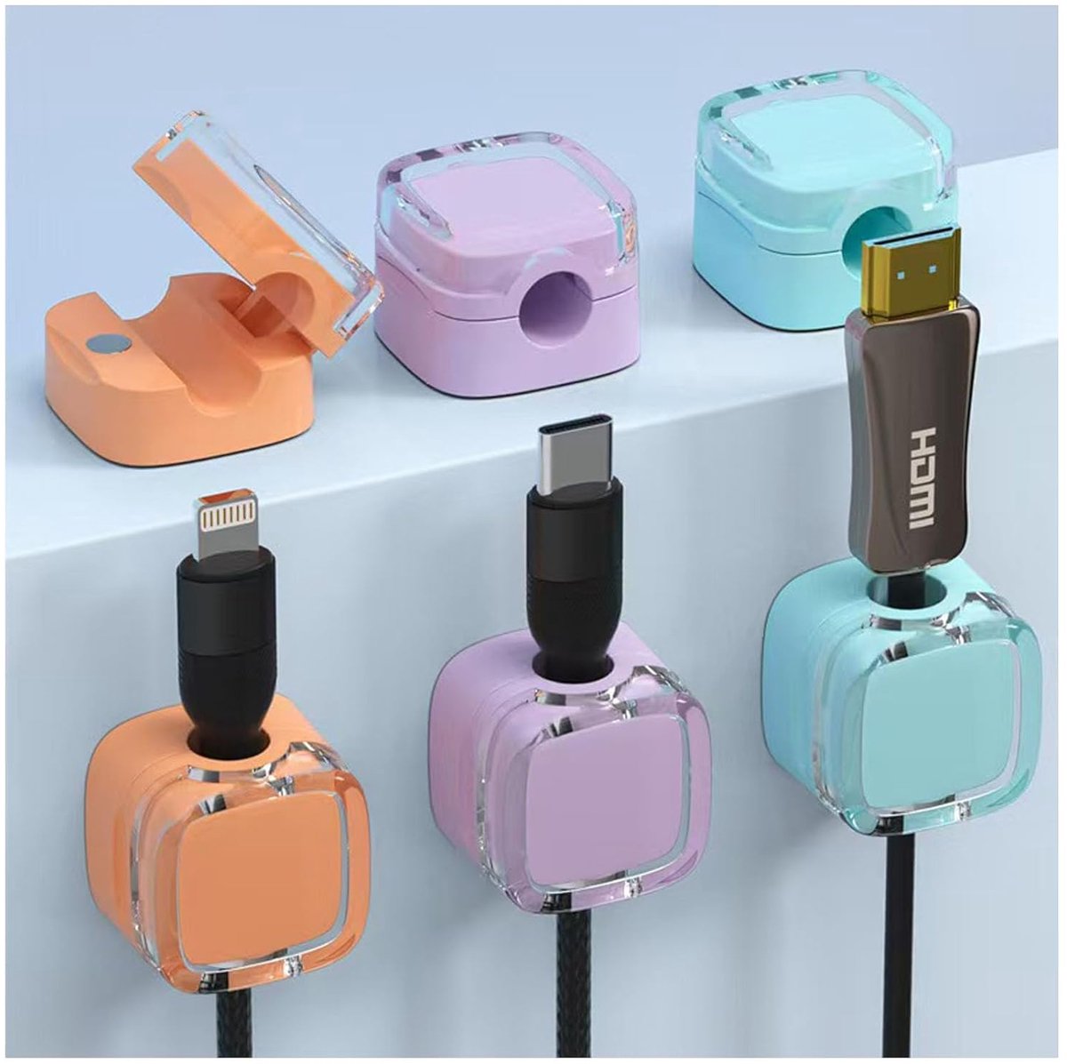 SnelShoppen - Set van 6 Kabel Organizers, Verstelbare Kabelhouders, Magnetische Kabelbeheer, Zelfklevende Draadbevestiging voor Bureau, Nachttafels, O