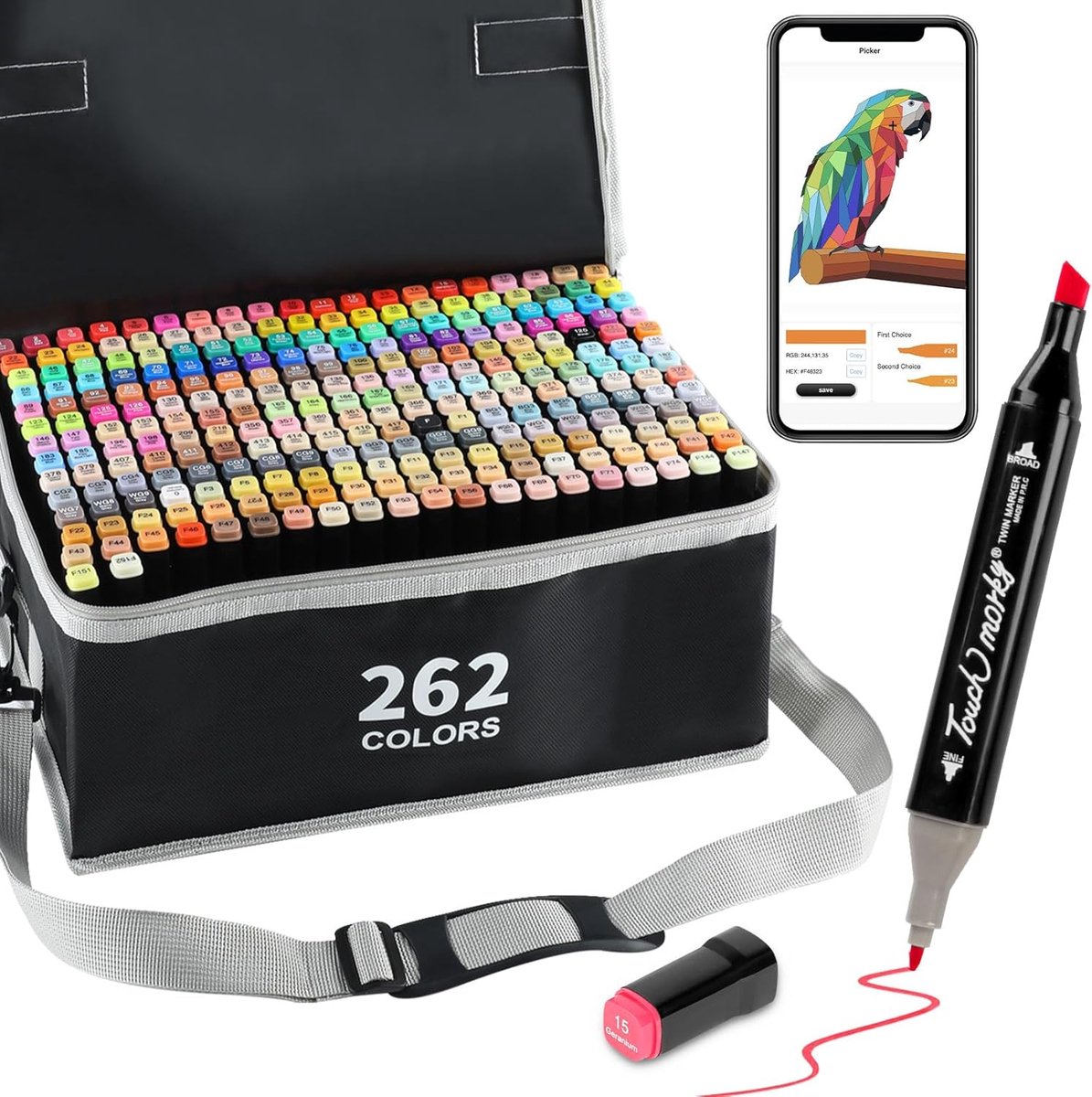 SnelShoppen - 262 Kleuren Alcohol Markers met App, Dubbel Punttype, Chisel & Fijn Punt, Alcohol Pens voor Volwassenen, Professionele Markers voor Teke