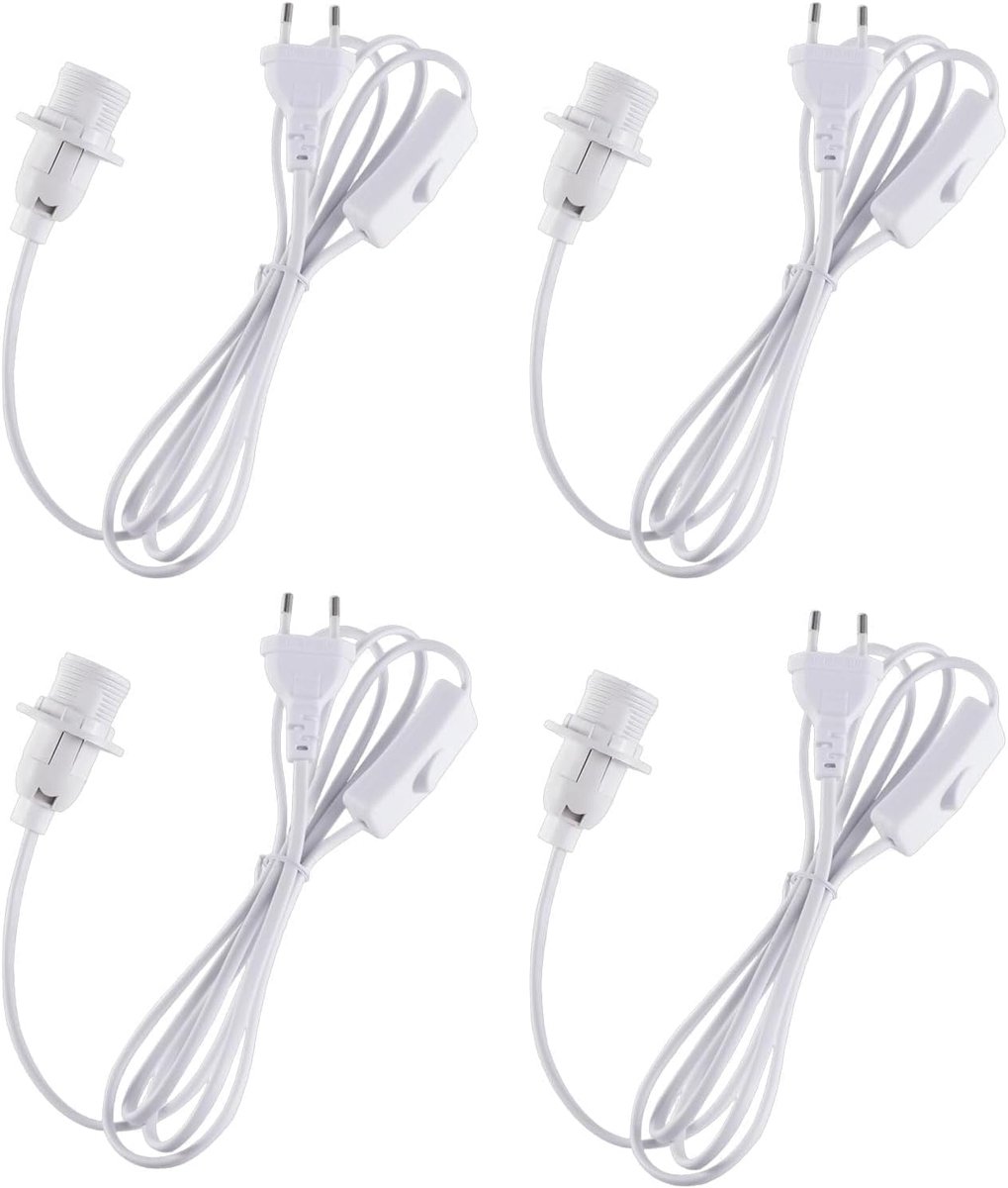 SnelShoppen - E27 Fitting met 1.8m Kabel en Schakelaar, 4 Stuks Hanglampen met Stekker voor Thuis, Tuin, Feest, Keuken en Creatieve Verlichting