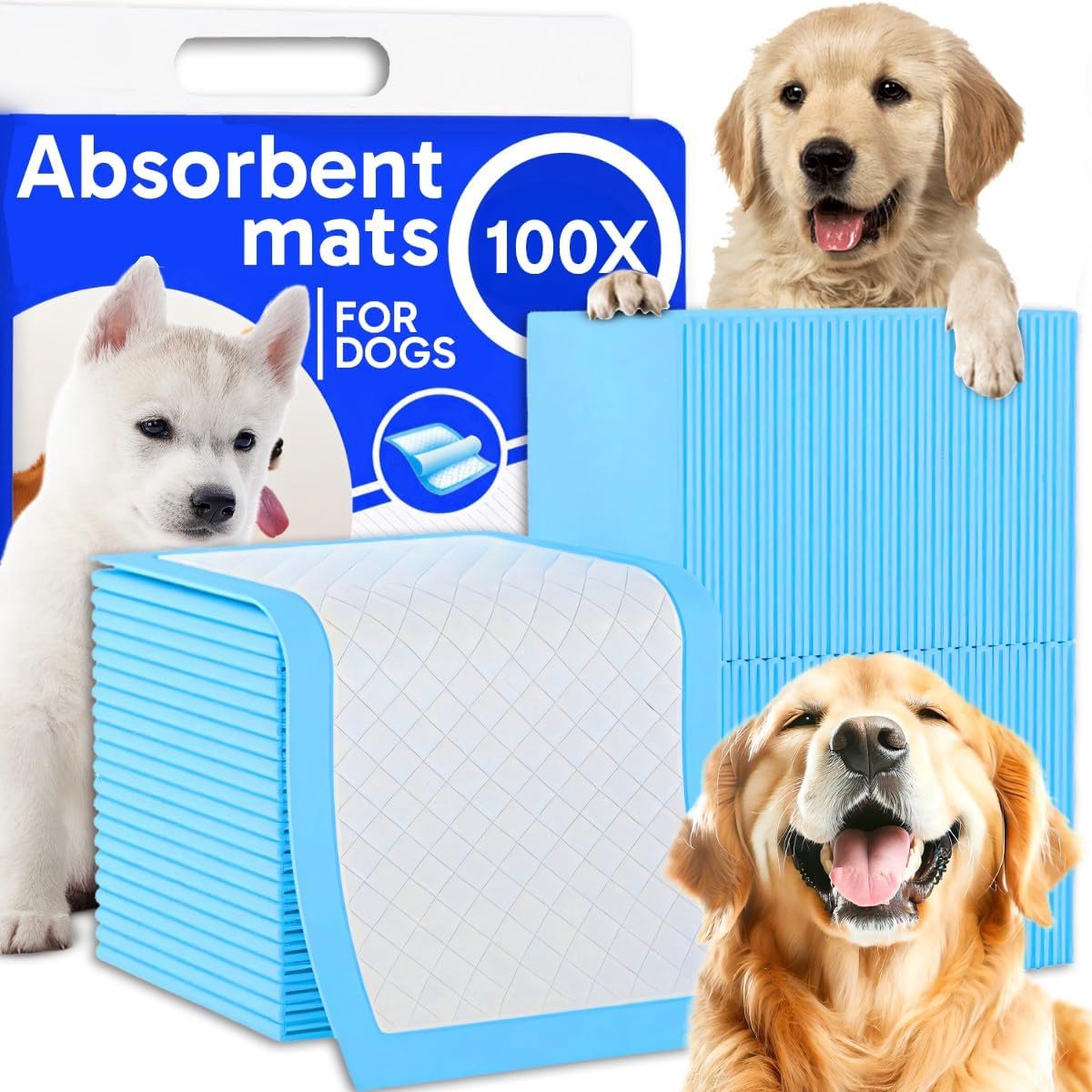 SnelShoppen - Training Pads voor Honden, 100 Stuks, 40 x 60 cm, 6-Laags, Lekvrij, Sneldrogend, Voor Puppy Training en Oudere Honden, Blauw/Wit