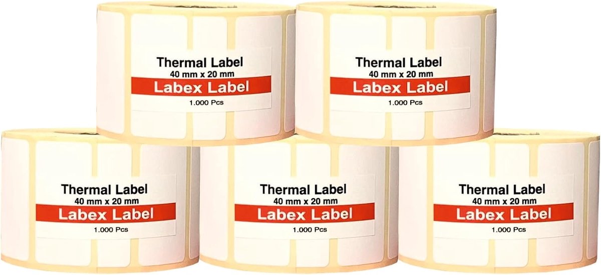 SnelShoppen - Thermal labels 40x20mm - 5000 zelfklevende barcode labels - Direct thermal zonder inkt - Professionele kwaliteit voor Zebra, TSC, Bixolo