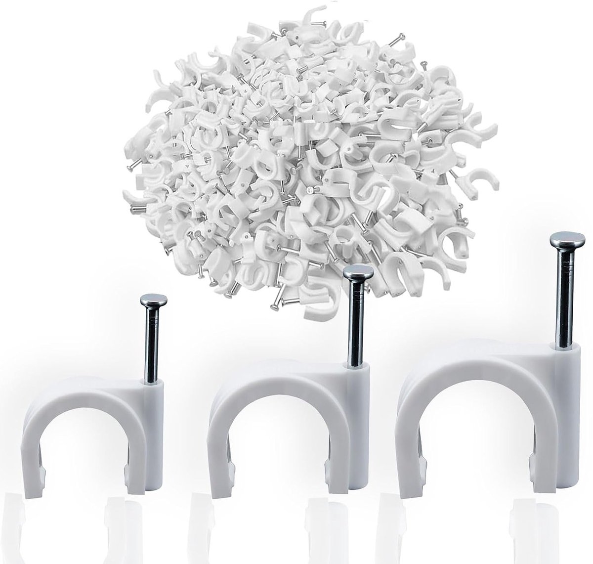 Nail Clips voor Kabels - 300 Stuks, Zelfklevende Kabelhouders in 3 Maten voor Netwerkkabels, Oplaadkabels en Stroomkabels (Wit, 4mm, 6mm, 8mm)