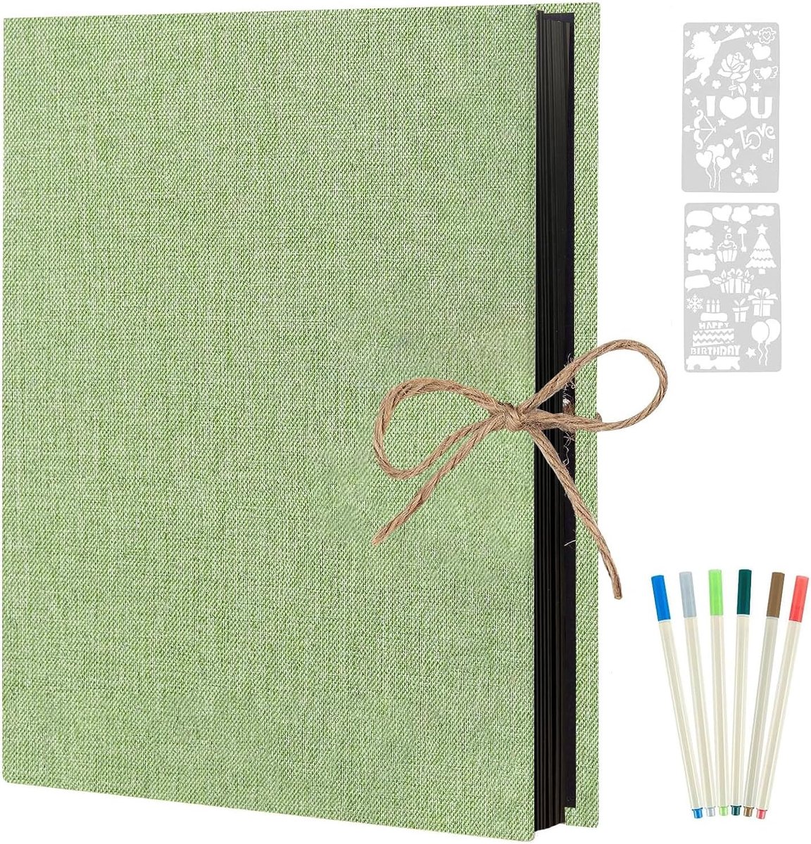 SnelShoppen - AIOR Fotoalbums 26x21cm, Zelfklevend, 60 Zwarte Pagina's, DIY Fotoboek met Linnen Kaft voor Familie, Trouwen en Herinneringen (Groen)