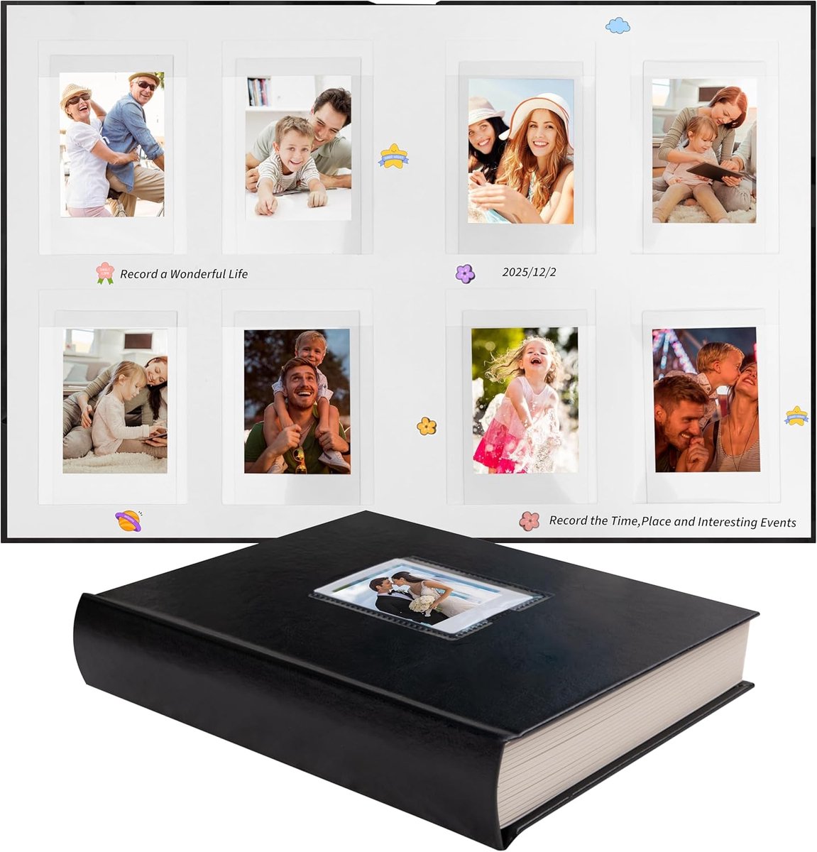 SnelShoppen - Fotoalbum met 128 Compartimenten voor Fujifilm Instax Mini 12 11 9 8 7s en Polaroid Camera's - Zwart - Geschikt voor K-pop Foto Kaarten