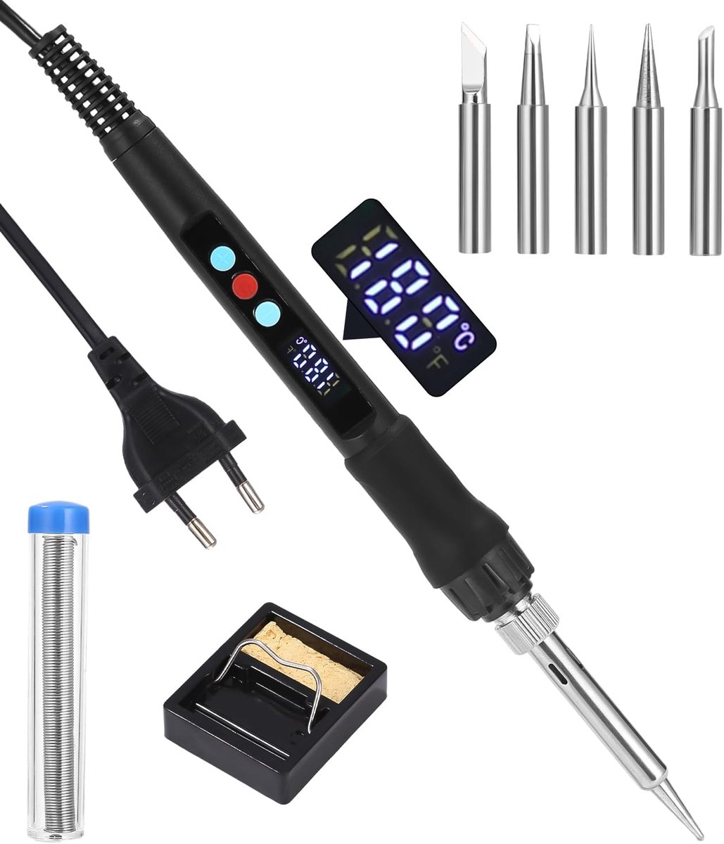 SnelShoppen - Precisie Soldeerbout 180℃-500℃, Elektrische Soldering Iron met 5 Punten, Instelbare Temperatuur, Tin Soldeerdraad voor Reparatie en Lass