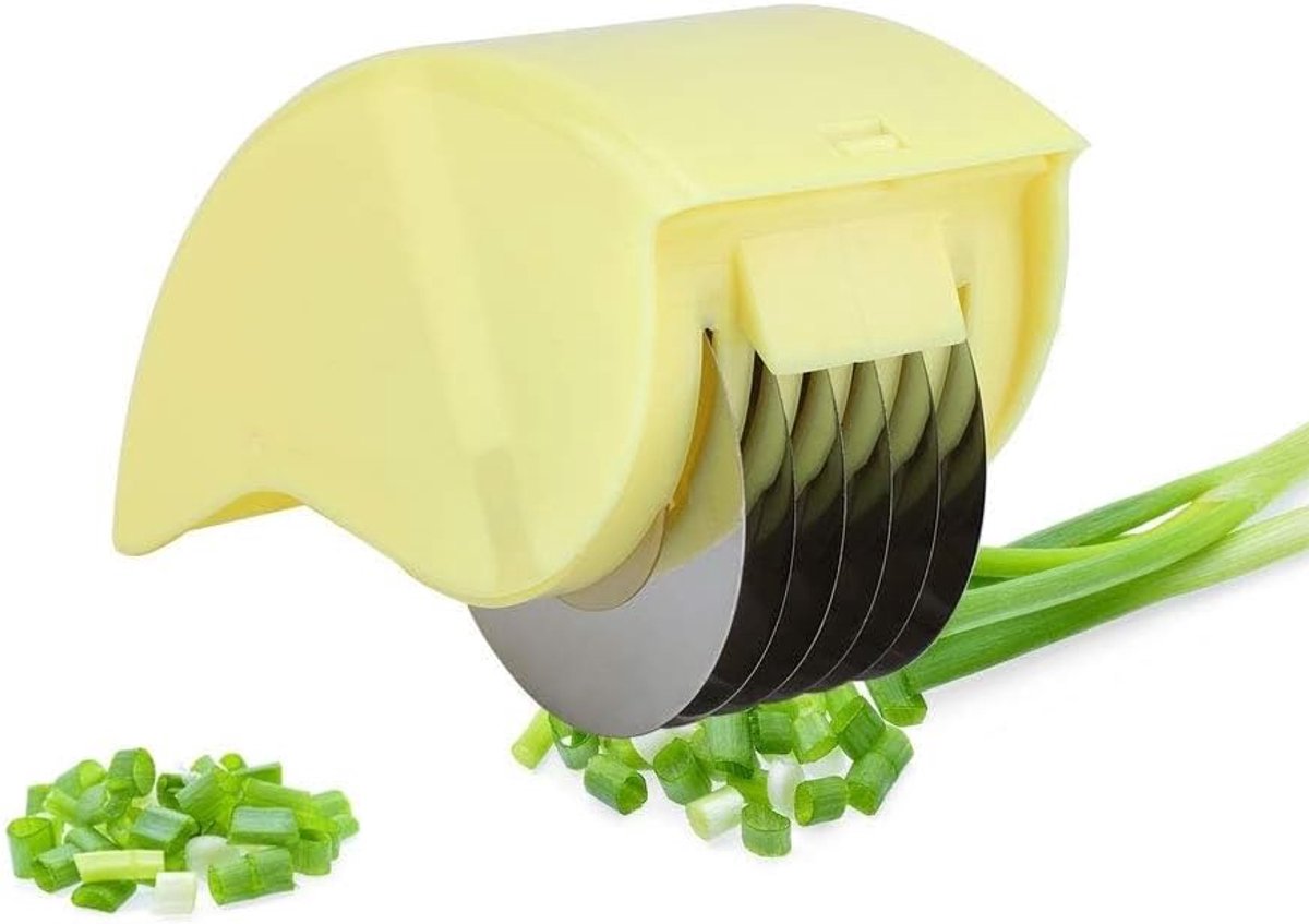 SnelShoppen - RVS Roll Cutter voor Vlees & Groenten, Ergonomische Keukenhulp, Snijgereedschap van Hoogwaardige Roestvrijstalen Materialen, Geel, Ideaa