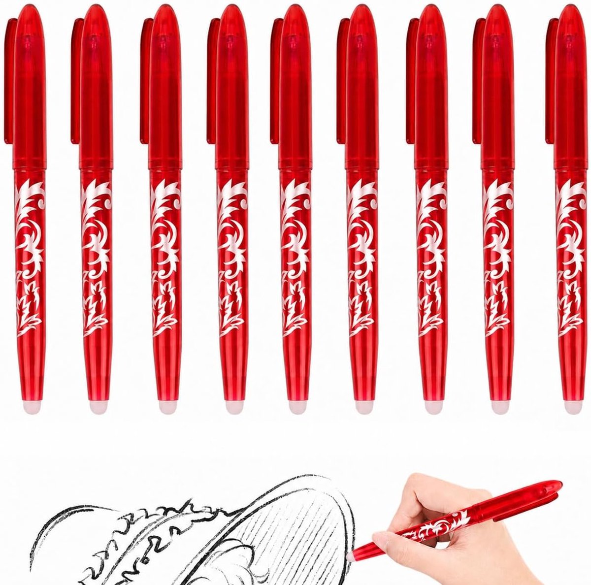 SnelShoppen - Uitwisbare balpen, gelpen, 9 rollerbalpen, 0,5 mm gum, wrijvingspennen voor school, kantoor, studenten, rood, thermische inkt, vlekvrij,