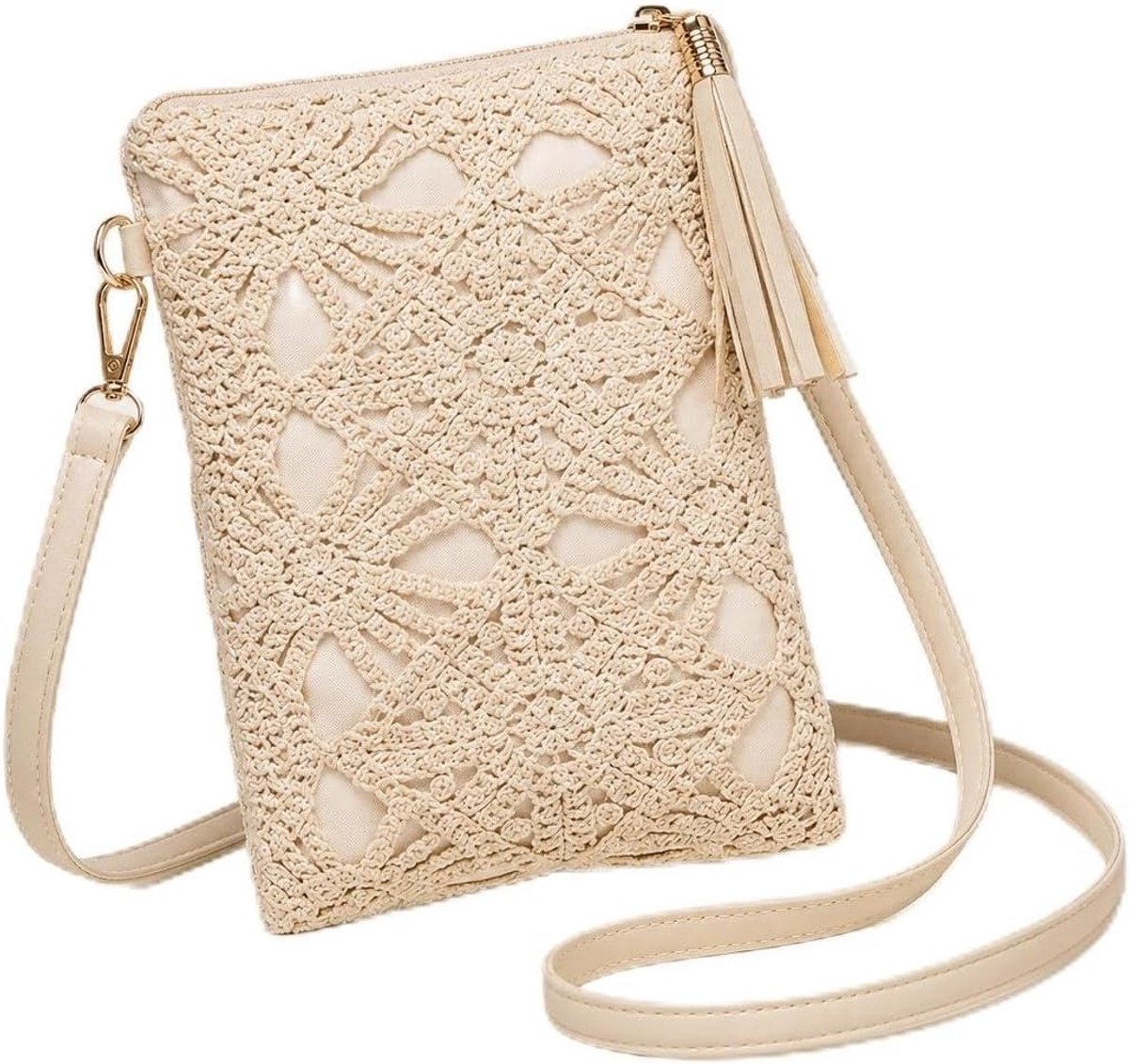 Stijlvolle witte handtas voor dames met bloemenpatroon, geweven schoudertas voor werk, school en dagelijks gebruik, trendy crossbody tas en shopper