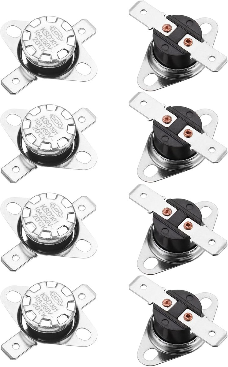 SnelShoppen - KSD301 Thermostaat 20°C/68°F 10A Schakelaar NO Set Klik Schijf Temperatuur Switch 8 Stuks Bakeliet Materiaal