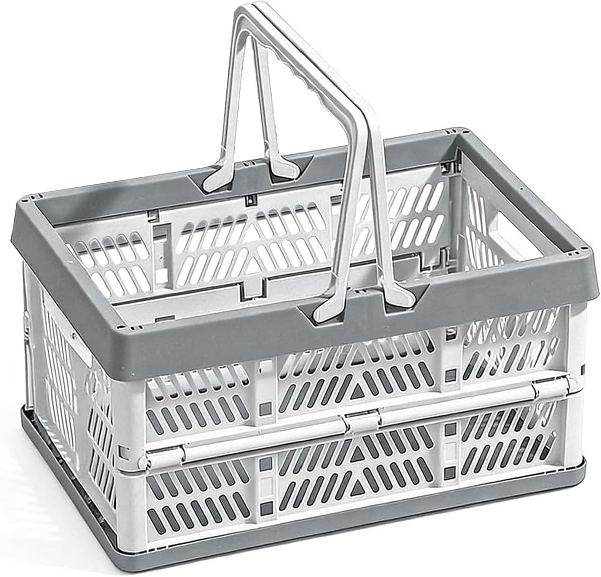 SnelShoppen - Grote Vouwbare Doos met Handvat - Ruime Vouwbare Winkelmand - Ideaal als Fruitmand, Wasmand, Luggage Organiser - Grijs