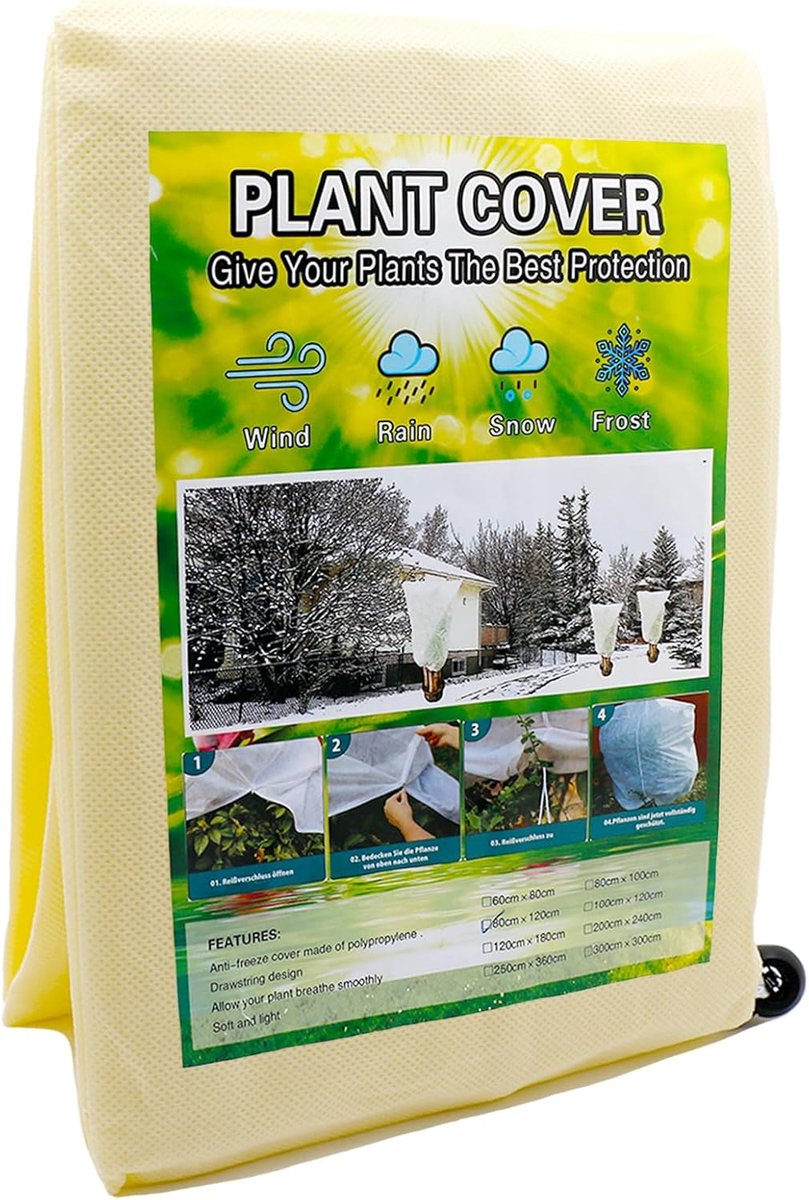 SnelShoppen - Winterbescherming voor Planten 80 x 120 cm, Frostbescherming voor Potplanten, Palmen en Olijfbomen, Beige met Rits en Trekkoord