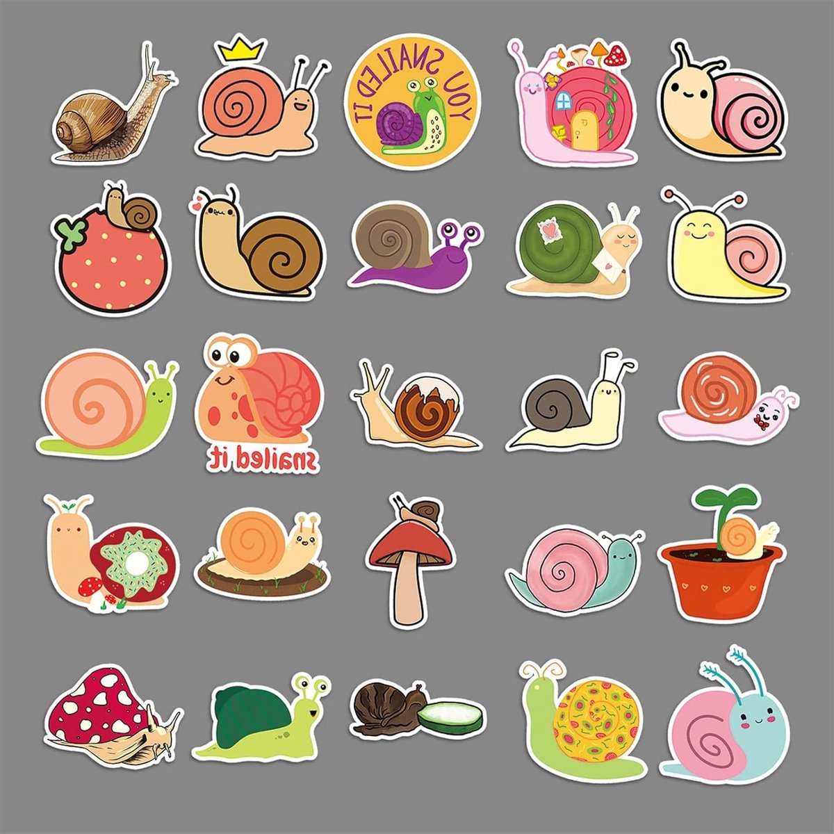50 Stuks Slakken Stickers voor Skateboards, Fietsen, Laptops en Koffers - Waterdichte Vinyl Stickers voor Kinderen en Tieners