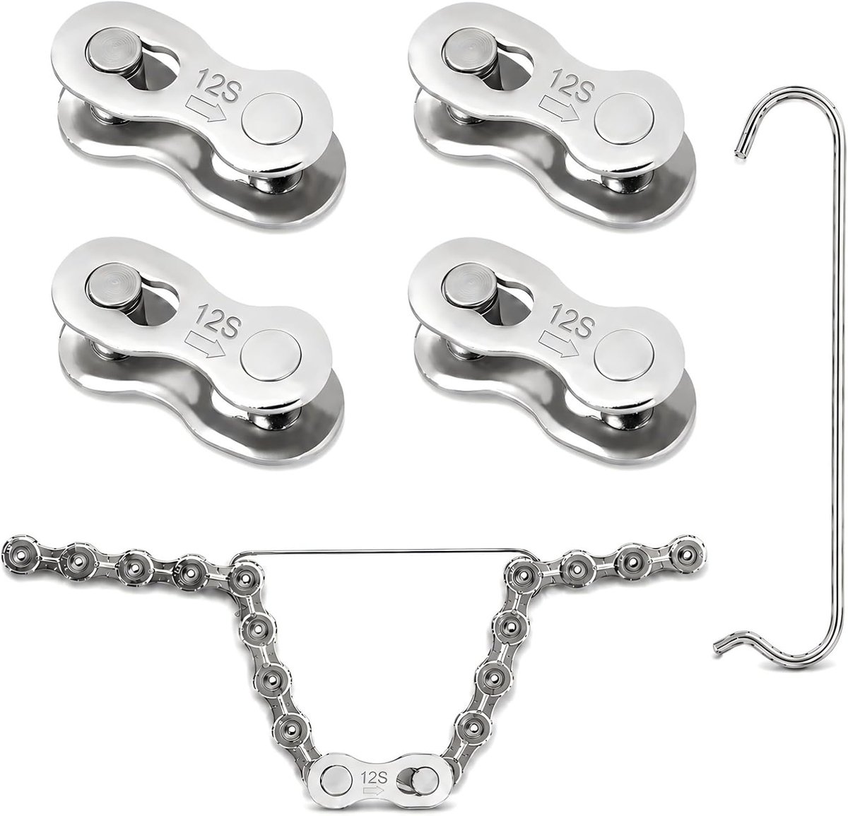 SnelShoppen - 4 Paar Fiets Chain Lock 12-Way Staal met RVS Chain Hook, 12-Speed Quick Link Chain Connector, Fiets Chain Quick Release voor Onderhoud e