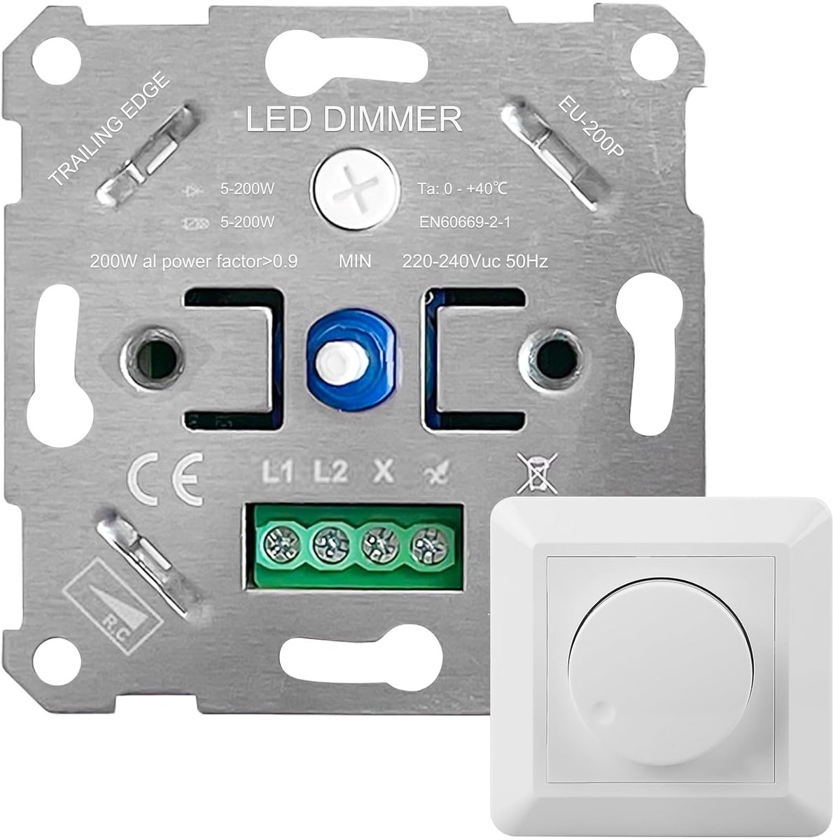 Thijox - LED Dimmer Schakelaar 220-240V, Universele Inbouwdimmer voor Dimbare LED- en Gloeilampen, Wit Lichtschakelaar, 5-200W, Ideaal voor Thuisgebru
