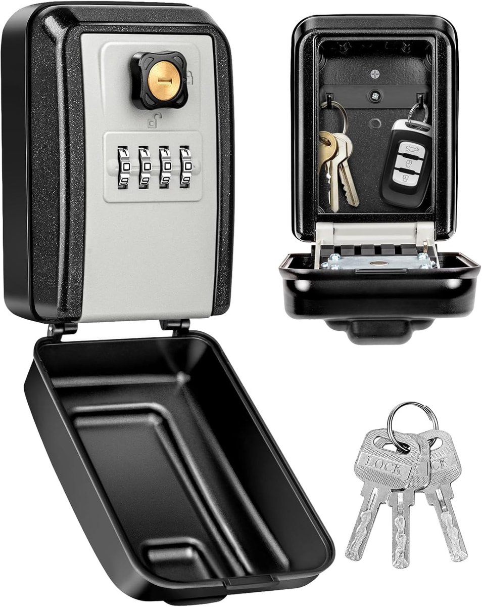 SnelShoppen - Key Safe Box voor Buiten, Sleutelkast met Code, Waterdicht, 4 Cijfers, Inclusief Drie Noodsleutels, Voor Thuis, Kantoor, Garage, School