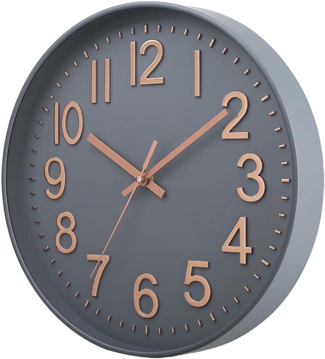 SnelShoppen - Stille Wandklok 12 Inch Modern Wit Grijs Goud - Batterij Aangedreven voor Kantoor, Thuis, Badkamer, Keuken, Slaapkamer, School, Woonkame
