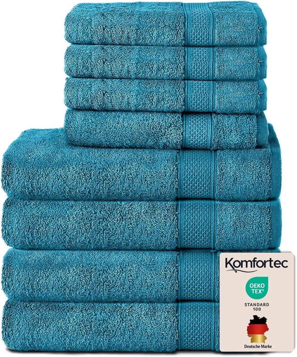 SnelShoppen - Badhanddoeken Set van 8 - 4x Handdoeken 50x100cm en 4x Badhanddoeken 70x140cm - 100% Katoen - Turquoise - Absorberend en Duurzaam - Idea