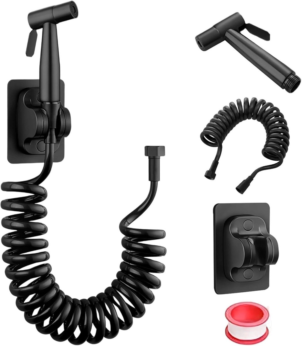 SnelShoppen - 3m PE Handdouche Toilet Set - Zwarte Hoge Druk Nozzle - Bidet Spray Kit voor Keuken en Badkamer - Robuust RVS en Flexibele Slang