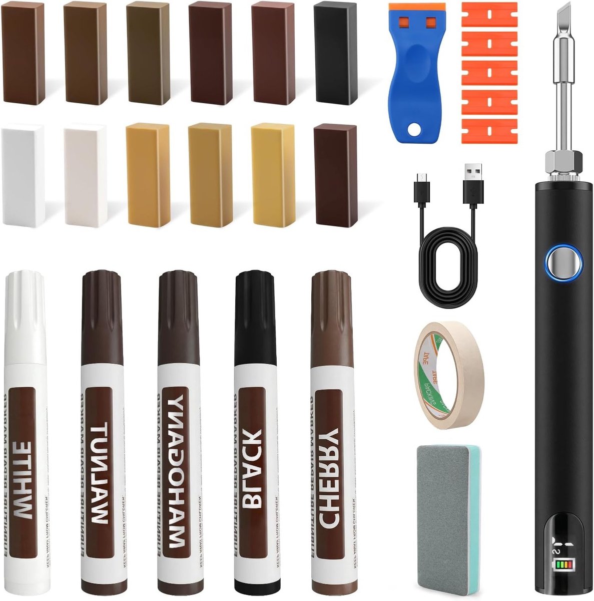 Complete Reparatieset voor Laminaat, Vinyl en Parketvloeren - Inclusief Smeltgereedschap, Harde Was en 12 Kleuren voor Vloer- en Meubelherstel