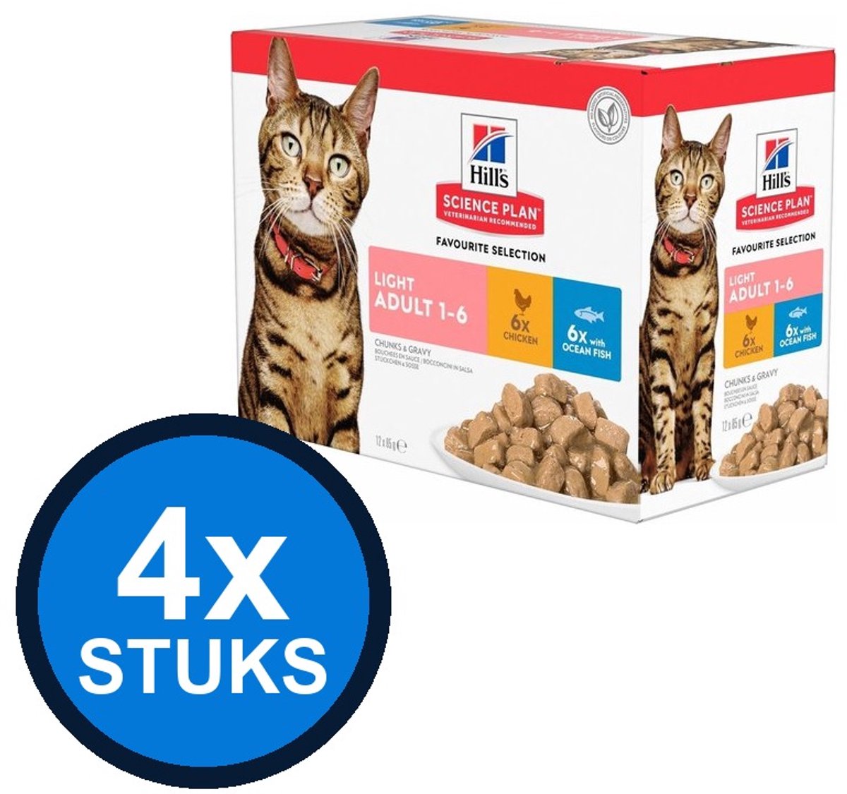 4x Hill's - Science Plan cat adult light fav sel mp 12x85gr - Kattenvoer - 1.02 kg