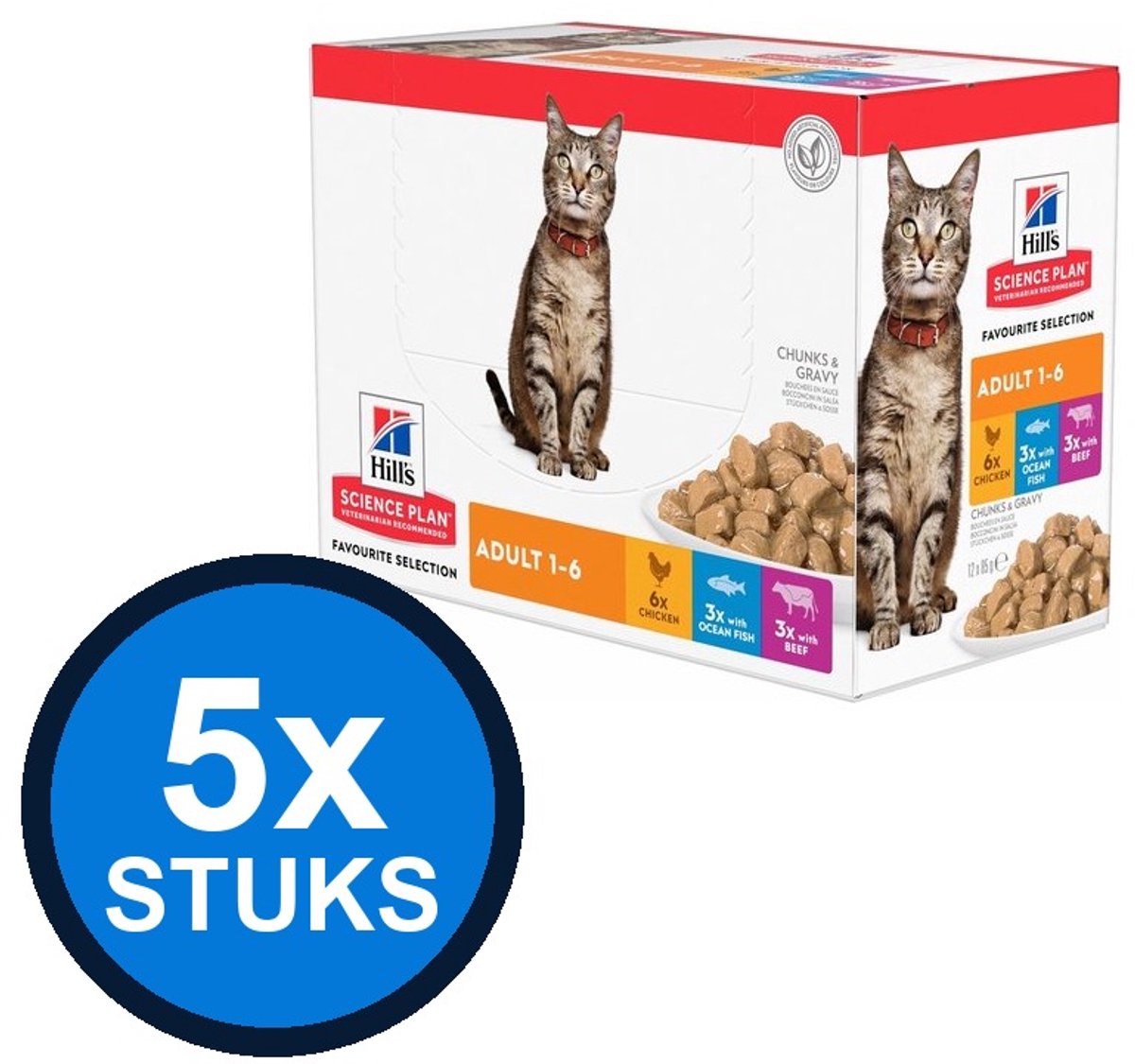 5x Hill's - Science Plan cat adult fav sel mp 12x85gr - Kattenvoer - 1.02 kg
