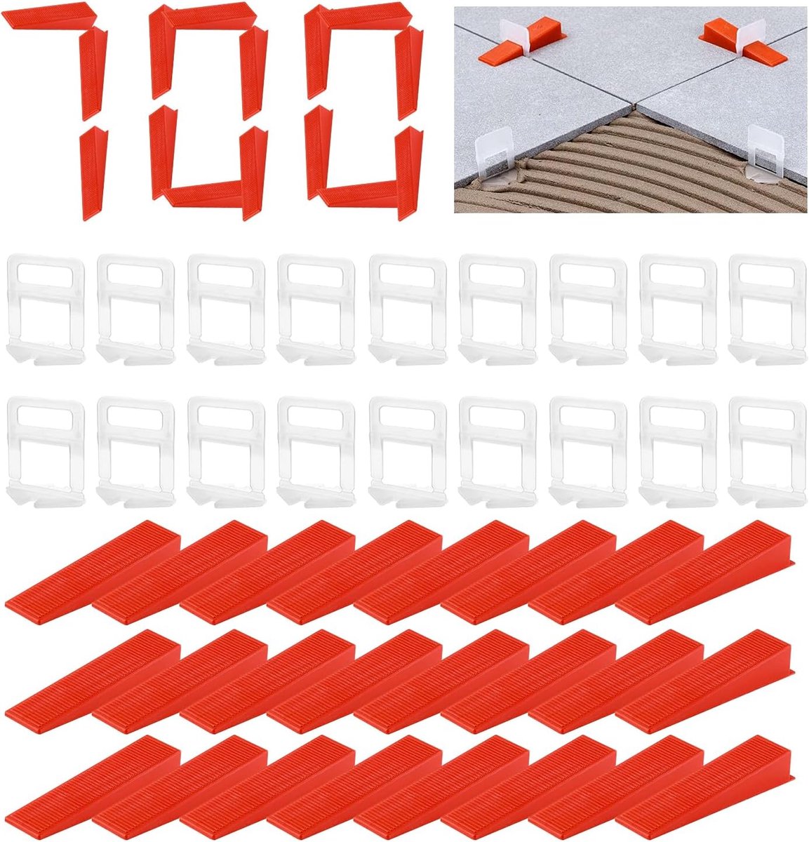 SnelShoppen - C-071-B Tegel Nivelleringssysteem - 700 Delen, 600 Tegelinserts, 600 Tegelwiggen, 1.5 mm, Herbruikbaar voor Muur- en Vloertegels
