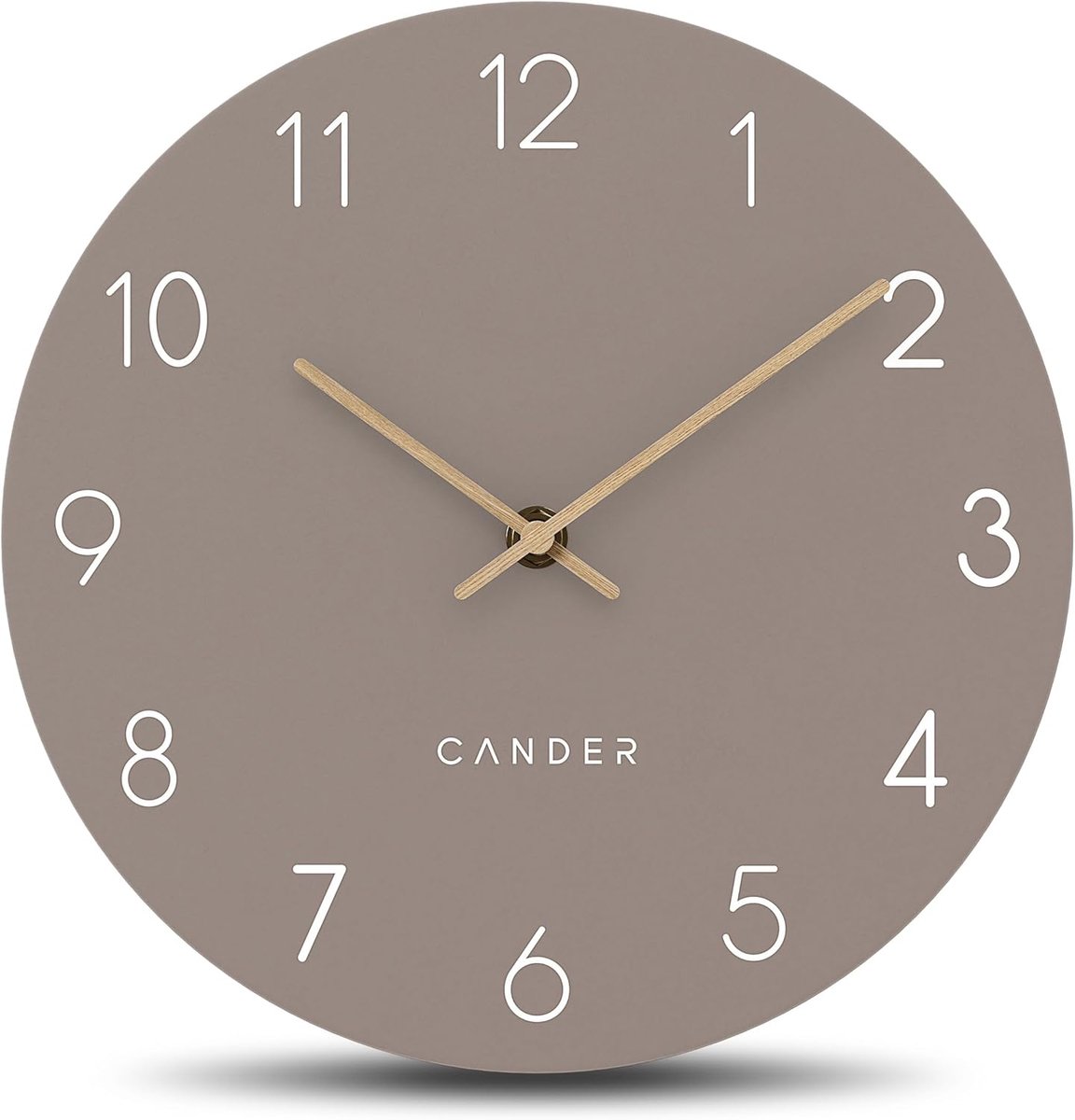 SnelShoppen - Moderne Wandklok 25 cm - Analoge Klok, Noiseloos, Tikkeloos, MDF in Warm Grijs voor Keuken, Woonkamer, Hal, Kantoor en Eetkamer