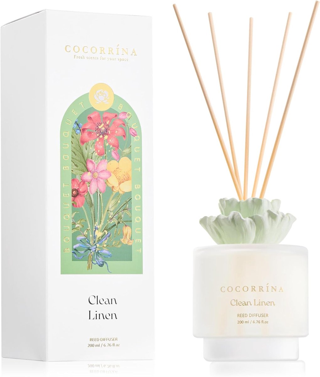 Thijox - Rieten diffuser Clean Linen - Geuroliën diffuser voor frisse geur, natuurlijk materiaal, perfect voor huis en kantoor, 100 ml, elegant design