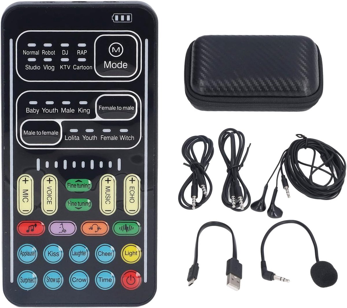 SnelShoppen - Draagbare Stemveranderder, Handheld Bluetooth Stemverklikker met 8 Geluidseffecten, Stembereik Aanpasbaar, Mini Gaming Geluidskaart voor