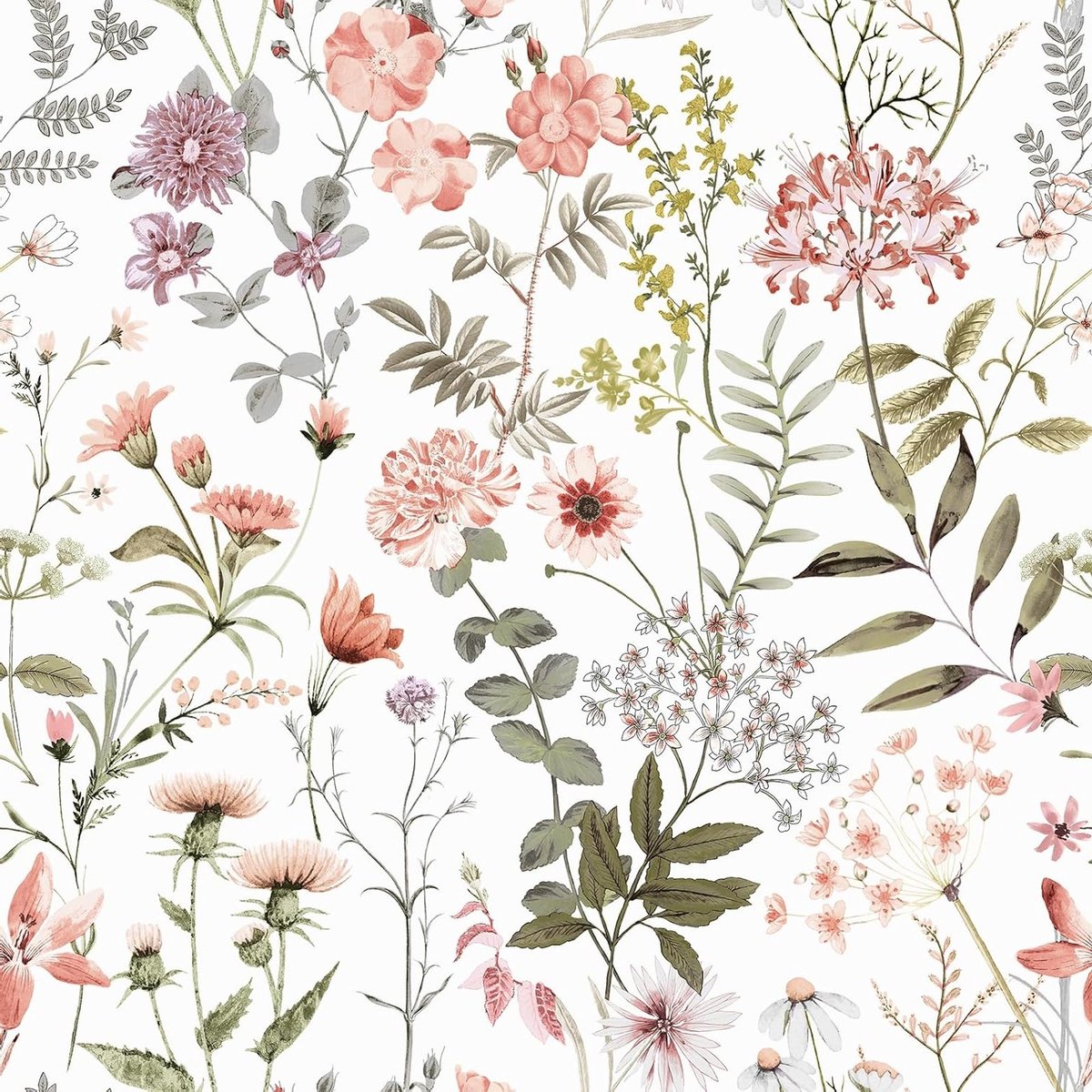 Roze Bloemenbehang met Vintage Witte Floral Patroon voor Wanddecoratie en Meubels - Zelfklevend Muurfolie 44.5cm×300cm, Botanisch Design, Interieurdecoratie, Stickers