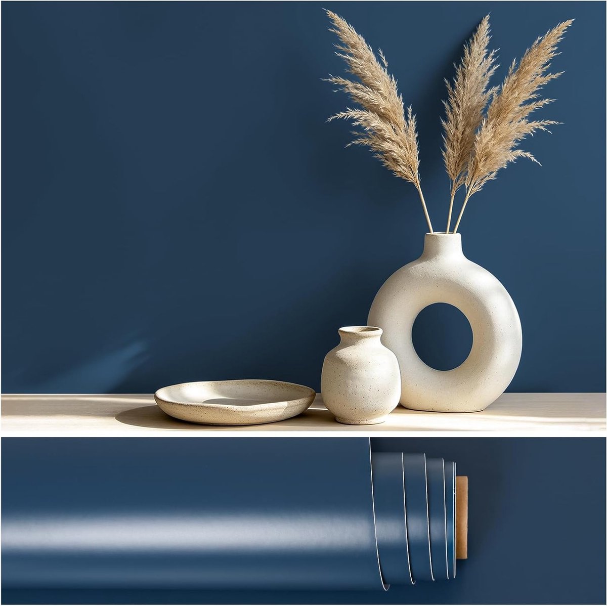 Marineblauw zelfklevend vinylbehang, waterdicht en mat voor woonkamer, badkamer en slaapkamer, 40 x 300 cm