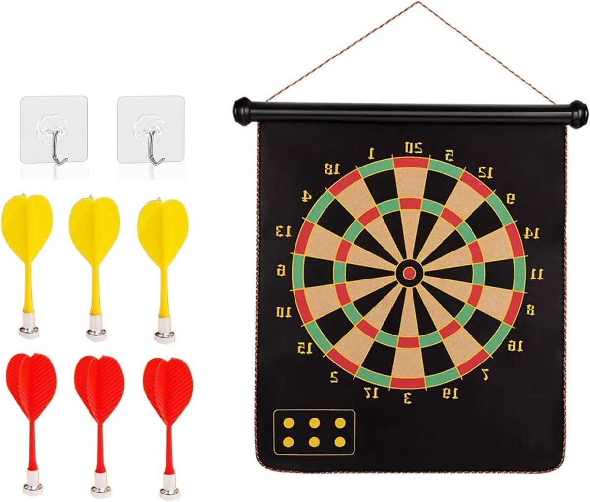Dubbelzijdig dartbord met 6 pijlen en twee haken, perfect voor kinderen en volwassenen, ideaal cadeau voor dartliefhebbers