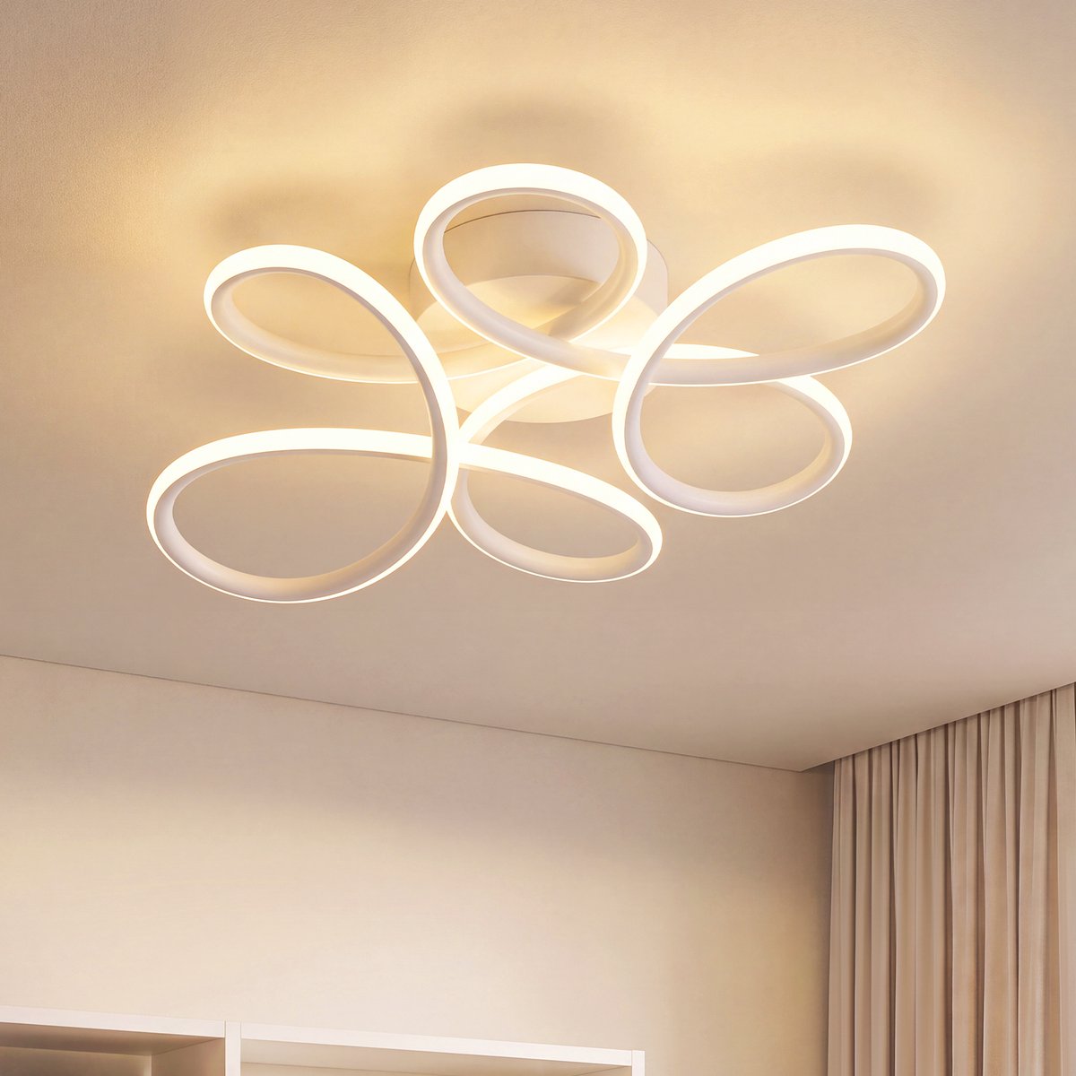 NETTLIFE LED Plafondlamp 24W - 3000K Warm Wit | Bloemdesign in Wit Metaal | Moderne Deckenleuchte voor Slaapkamer Woonkamer & Keuken | Incl. LED - Zonder Flicker