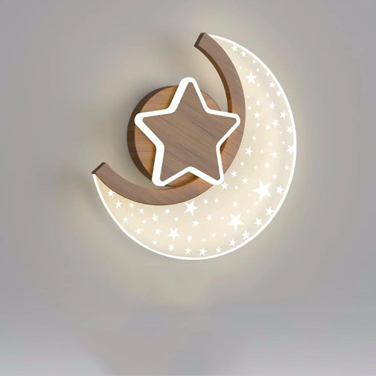LED Maan Wandlamp - Sterrenlamp Nachtlampje - Kinderslaapkamer Verlichting - 3 Kleurtemperaturen - 24x19x4 cm - Wit