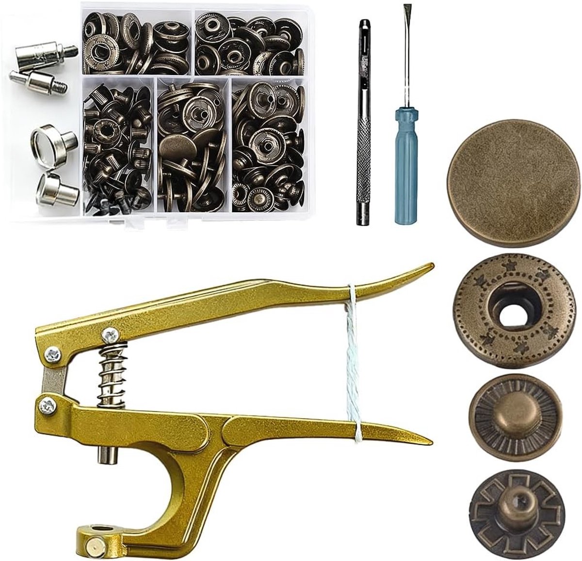 Complete Set van 40 Drukknopen met Tang, 15 mm Metaal Drukknoppen voor DIY Kleding, Handwerken en Leren Projecten