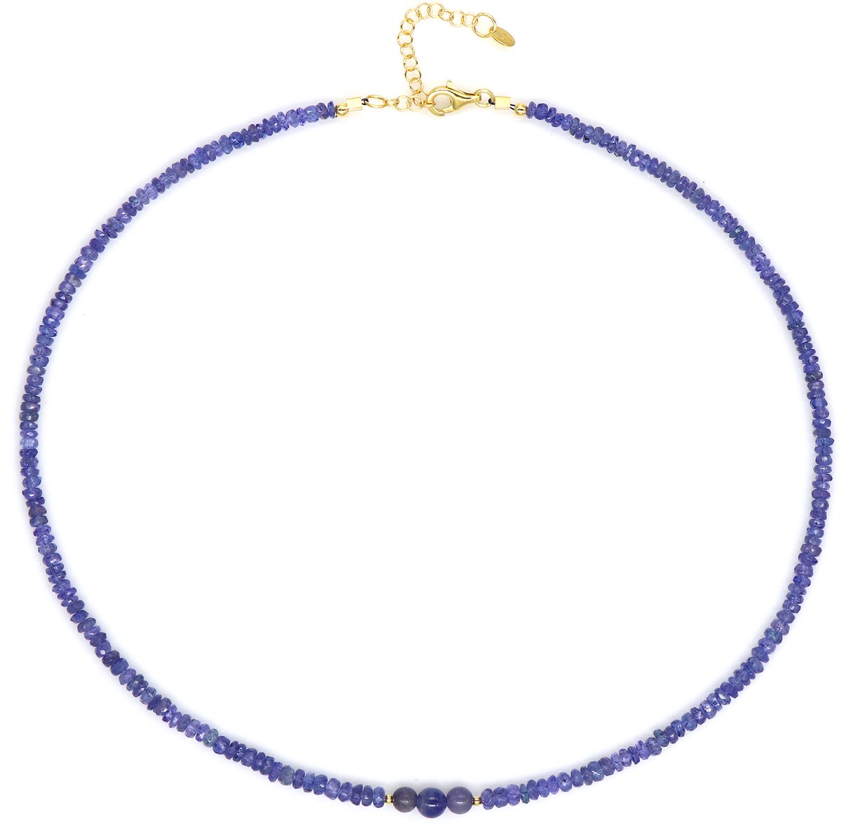 Cavill - Zilveren Halsketting - 925 Sterling Zilver Verguld - Blauwe Tanzaniet Rond en Fancy Gefacetteerd 50,7 ct - Verstelbare Elegante Ketting Dames