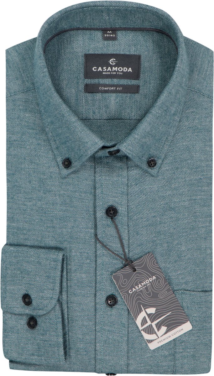 CASA MODA Sport comfort fit overhemd - structuur - groen met blauw