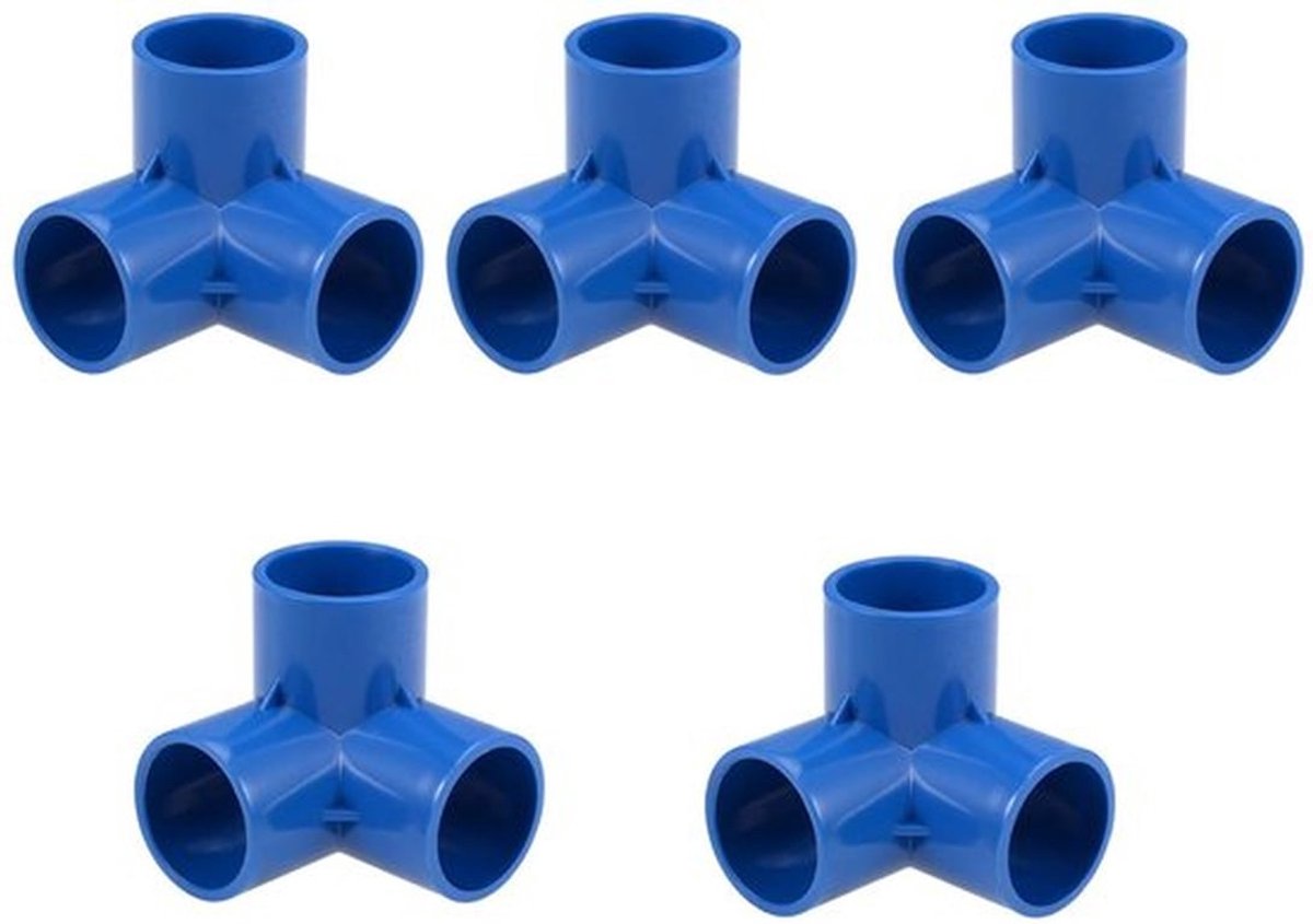 5 stuks 3-weg elleboog PVC pijpfittingen meubelkwaliteit 32 mm maat T-hoekfittingen blauw