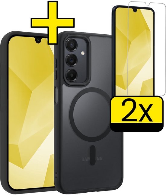 Coque de téléphone noire avec MagSafe et deux protecteurs d'écran, compatible avec le Samsung Galaxy A16.