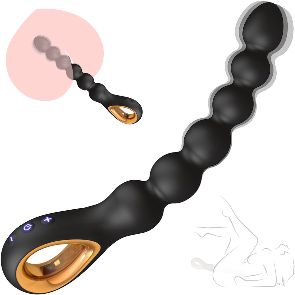 longziming - Vibrerende plug met 6 kralen - Seksspeeltjes voor prostaatstimulatie – 10 vibratiestanden - oplopende grootte, geschikt voor beginners en koppels - Zwart