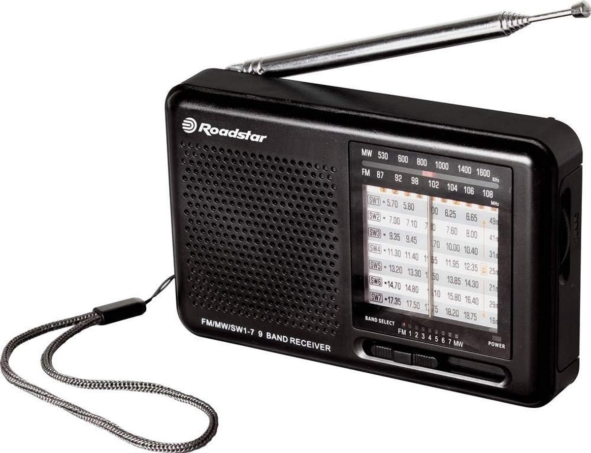 SnelShoppen - Multiband Wereldontvanger 9-Banden FM MW 7KW Pocket Radio, Batterijgevoed, LED Tuner Scherm voor Camping en Reizen
