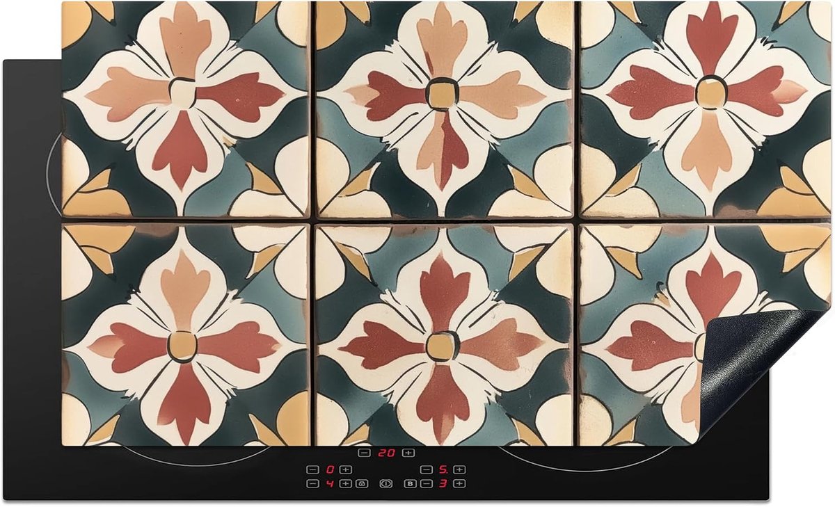SnelShoppen - Inductiekookplaat Bescherming 90x52cm - Decoratieve Hob Protector Antislip Mat - Vintage Spaanse Tegels voor Keuken - Bescherming tegen