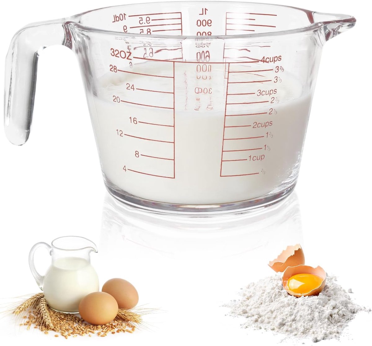 SnelShoppen - 1 Liter Maatbeker - Schokbestendig Borosilicaatglas - Duidelijke Milliliter en Ounce Markeringen - Onmisbaar voor in de Keuken