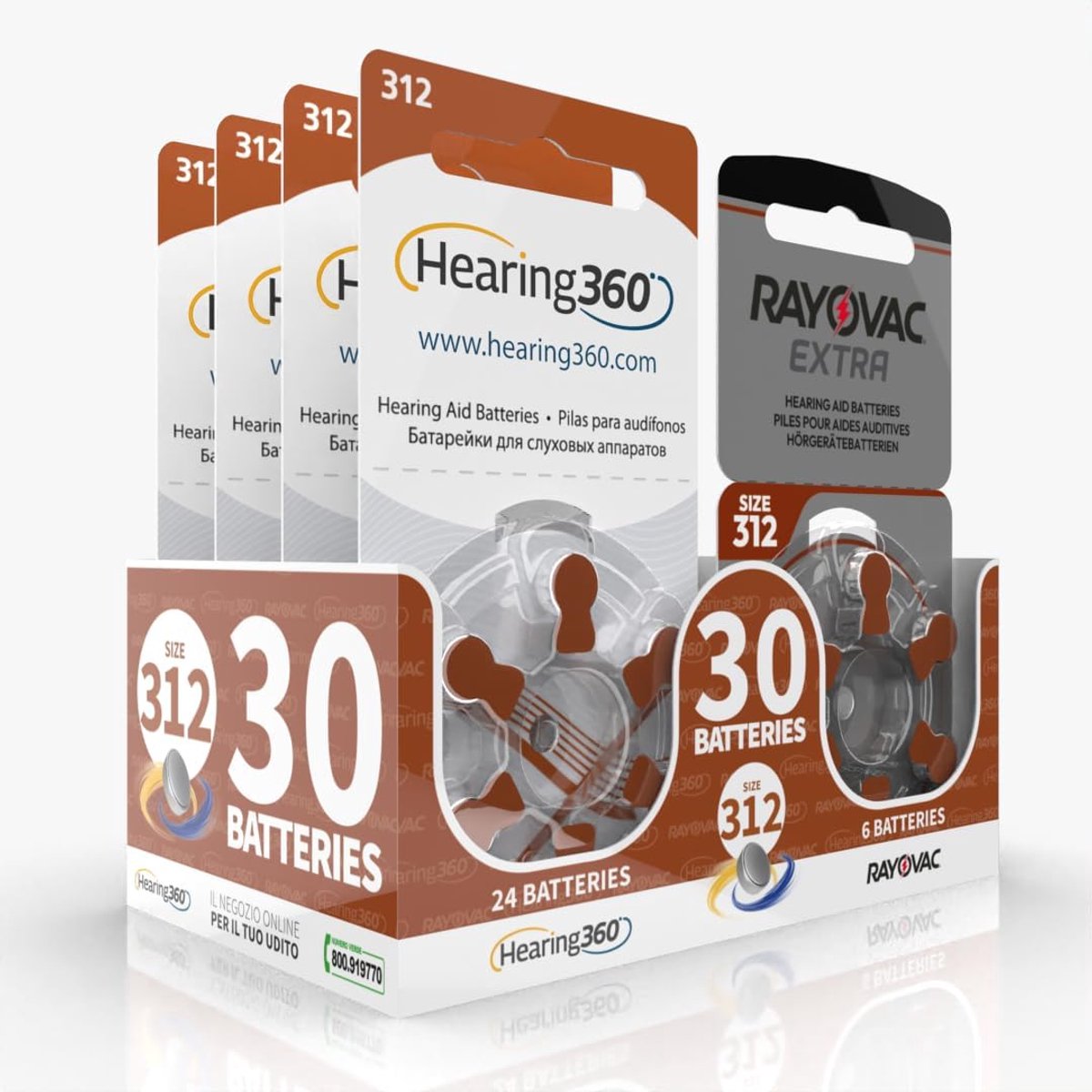 Hearing360 Batterijen voor gehoorapparaat Rayovac Extra en Hearing360 maat 312 bruin (5 blisters, 30 batterijen) - ShopVlot