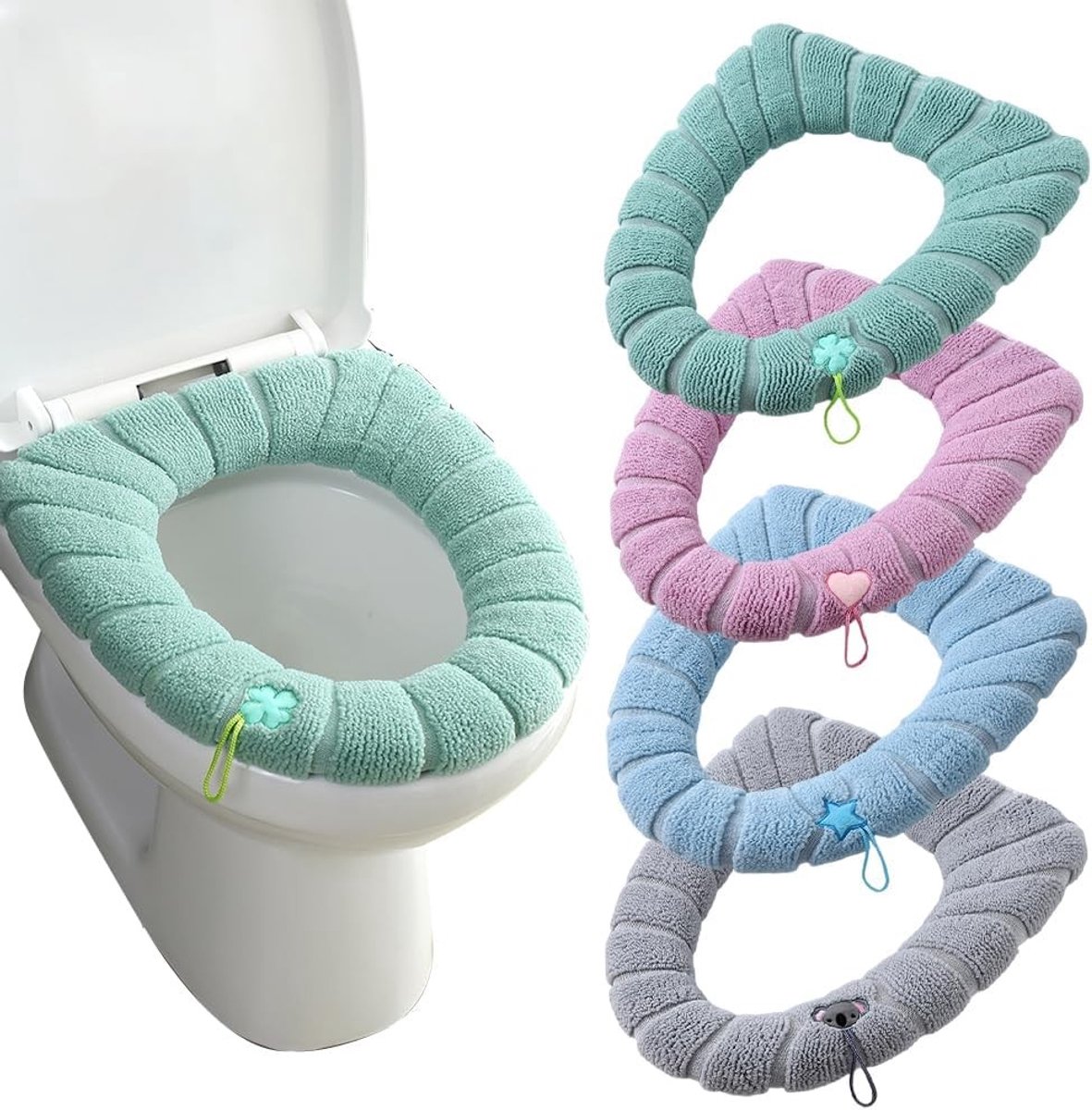Zachte en Wasbare Toiletzitting Kussen Set, 4 Stuks Pluche Toiletzitting Covers met Ophanglus en Comfortabel Design